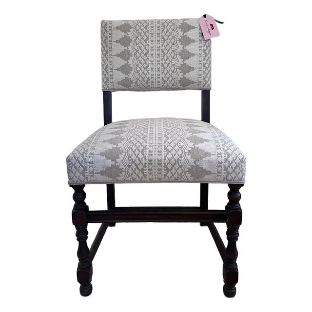 Antique Walnut Spindle Chair With Embroidered Back and Seat For Sale
