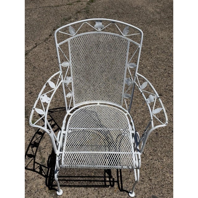 Art Nouveau Vintage Woodard Era Floral Wrought Iron Springer Garden Patio Arm Chair - A Pair For Sale - Image 3 of 17