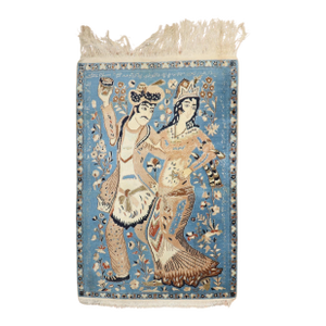 Vintage Zabihi Collection Persian Nain Blue Pictorial Rug