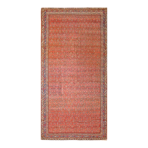 1900s Red Geometric Antique Persian Seraband Gallery Rug 6'1" X 12'4" Handknotted Wool Carpet
