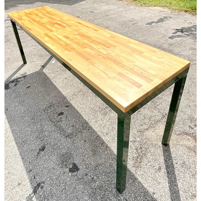 Wood Late 20th Century Vintage Metal and Butcher Block Long Console Table For Sale - Image 7 of 14