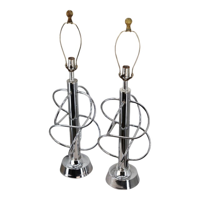 Vintage Mid-Century Modern Intersecting Atomic Chrome Table Lamps - a Pair For Sale