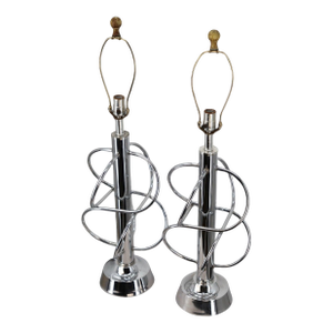 Vintage Mid-Century Modern Intersecting Atomic Chrome Table Lamps - a Pair