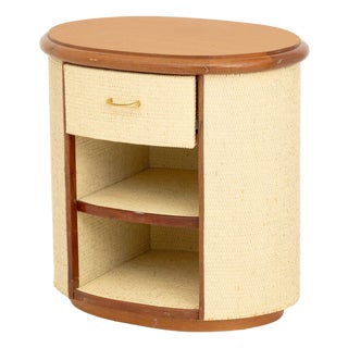 Vintage Modern Walnut and White Painted Rattan Bedside Table For Sale