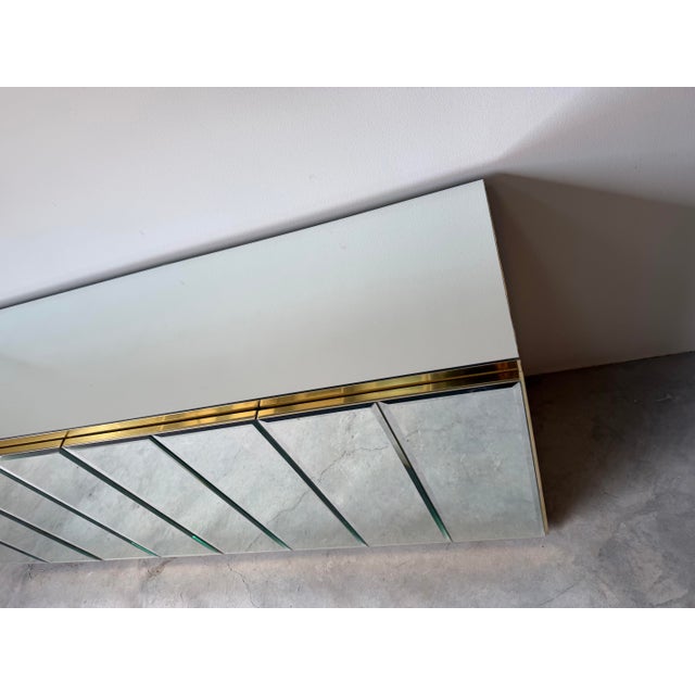 1970’s Hollywood Regency Ello Brass & Beveled Mirror Credenza Sideboard For Sale - Image 11 of 12