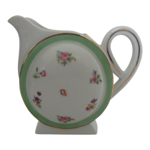 Limoges Riviere Combe Large Creamer 1930-40s Mint Green Gold Trim Airy Sprays of Florals