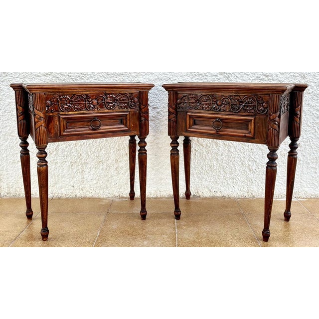 Early 20th Century French Carved Wood Nightstands, 1940s, Set of 2 For Sale - Image 18 of 18