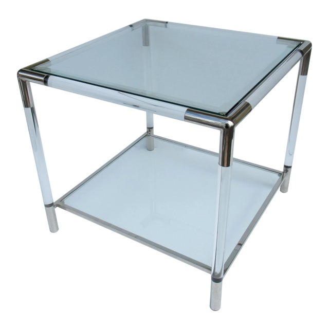 C.1970's Mid-Century Modern Charles Hollis Jones Style Tubular Lucite and Polished Nickel Side/End Table For Sale