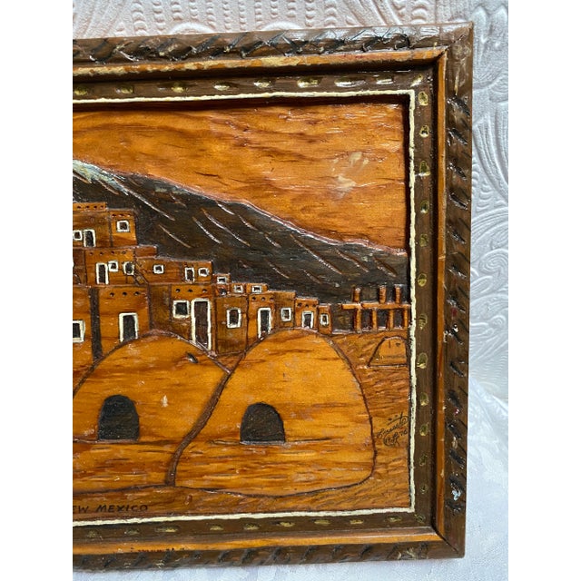 Hand Carved Taos Pueblo Wood Wall Panel Signed and Dated 1977 For Sale - Image 4 of 10