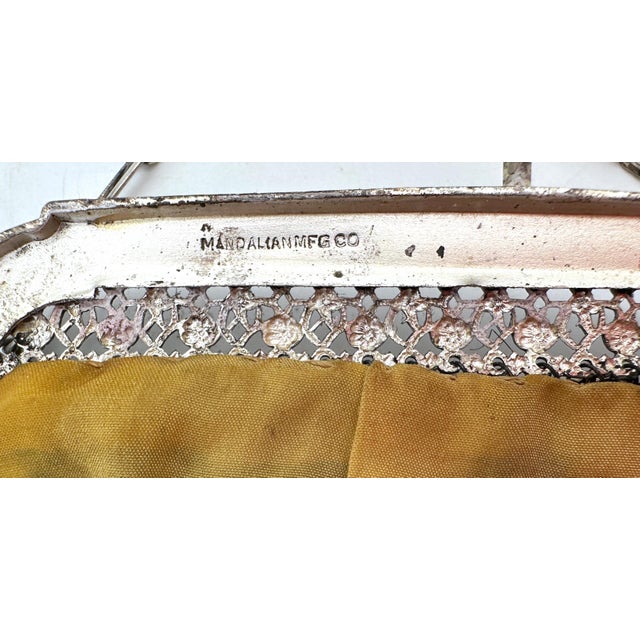 Mandalian Art Deco Flapper Enamel Mesh Purse with Floral Motif and Drop Beads For Sale - Image 4 of 18