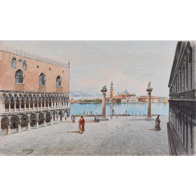 Venice, Piazza San Marco - Original Watercolor by A. Guidotti Early 20th Century For Sale - Image 4 of 4