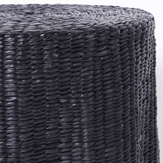 Wood Pair of Black Woven Reed Ghost Drapery Stands For Sale - Image 7 of 8
