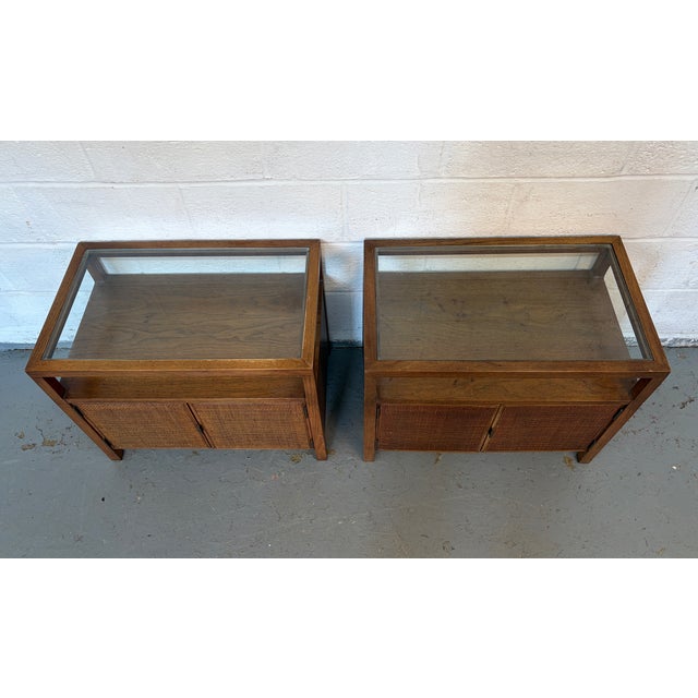 Mid-Century Modern Mid 20th Century Cane and Glass Top End Tables For Sale - Image 3 of 10