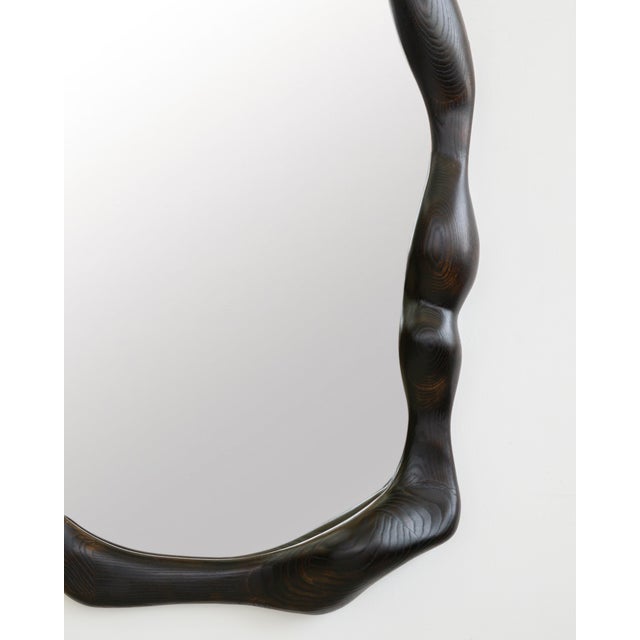 Organic Shaped Charred Red Oak Wall Mirror by Alexander Knysch Dimensions: Ø 160 x H 100 cm Materials: Charred Red Oak