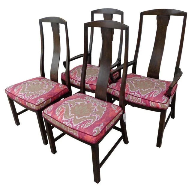 Wood 17th Century Baker Ikat Print Dining Chairs - Set of 6 For Sale - Image 7 of 7