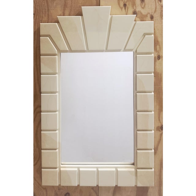 Glass 1970s Architectural Goatskin Lacquer Mirror, Style of Karl Springer For Sale - Image 7 of 10