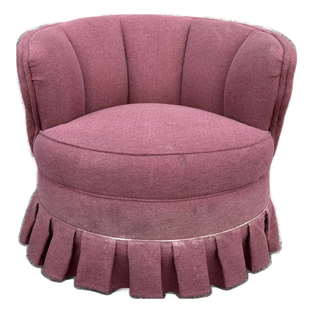 Vintage 1940s Channel Back Swivel Chair For Sale