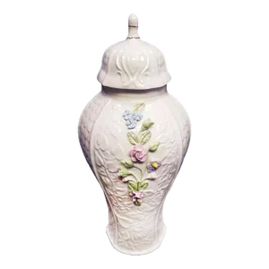 Belleek Peacock & Flowers Porcelain Millennium Vase - Lid & Original Box