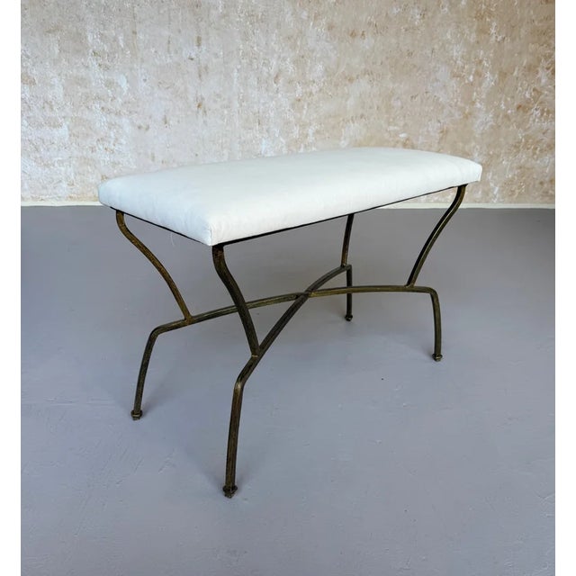 Pair of Spanish Mid-Century Modern Style Gilt Iron Benches With X-Stretchers For Sale - Image 10 of 18