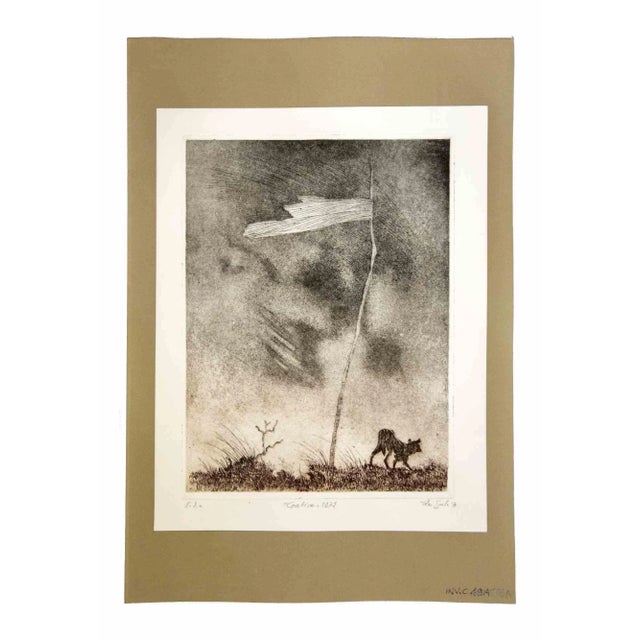 Lonely Flag is an original etching and aquatint realized by Leo Guida in 1972. Good condition. Mounted on a white and...