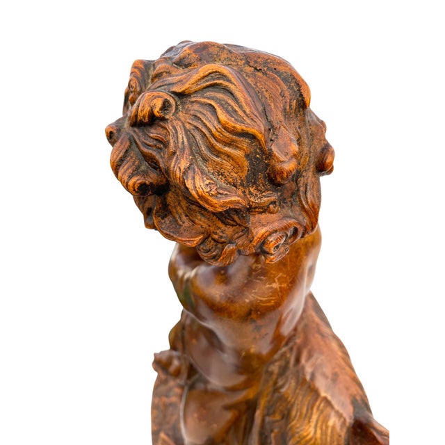 Mid-Century French Terra Cotta Putto and Goat Sculpture With Bronze-Tone Finish For Sale - Image 14 of 15