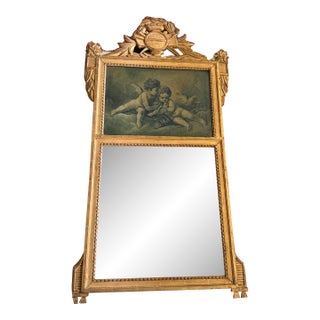 19th Century French Louis XVI Trumeau Mirror With Cherub Panel For Sale