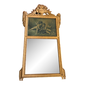 19th Century French Louis XVI Trumeau Mirror With Cherub Panel