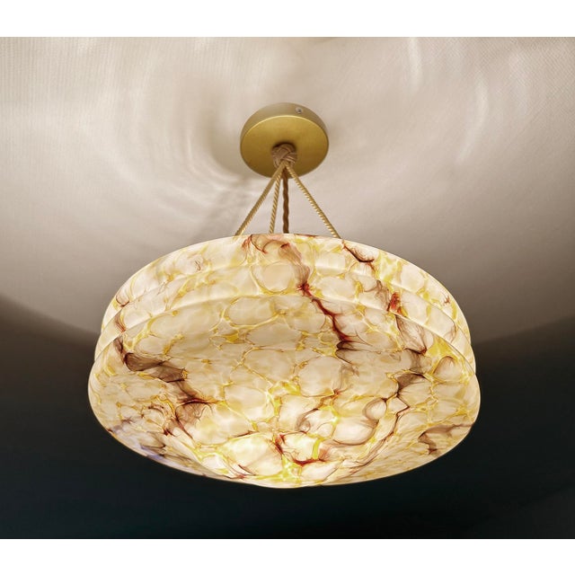 Art Deco Pendant Light in Amber Marble Glass, 1930s For Sale - Image 4 of 18