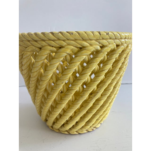 1950s Old School Palm Beach Yellow Glazed Ceramic Cache Pot For Sale - Image 5 of 10