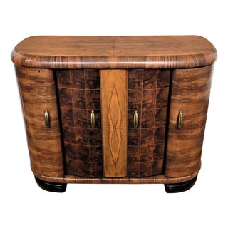 Italian Art Deco Walnut Burl and Mirror Mosaic Dry Bar Cabinet, 1940s For Sale