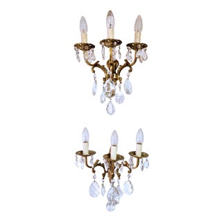 Bronze and Crystal Wall Lamps in the style of King Umberto of Savoy, 1890s, Set of 2 For Sale