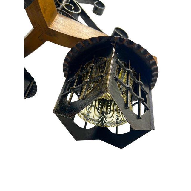 Mid-Century Modern Wrougt Iron and Wood Pendant Lamp, 1970s For Sale - Image 10 of 12