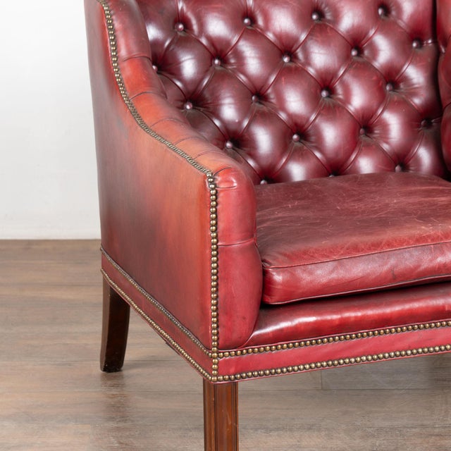 20th Century English Vintage Red Leather Square Club Chair For Sale - Image 6 of 12