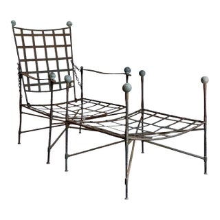 Vintage Boho Wrought Iron Lounge Chair and Ottoman After Tempestini, 2 Pieces For Sale