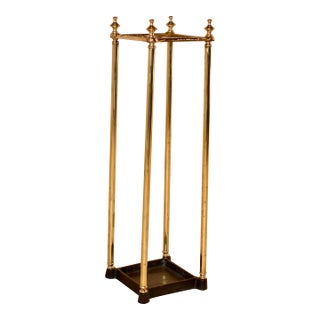 Mid-Century Brass and Iron Umbrella Stand, C. 1950 For Sale