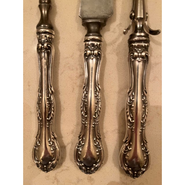 1920s Antique Sterling Silver Three Piece Carving Set For Sale - Image 5 of 8