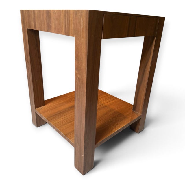 Custom Parsons Walnut Bedside Tables- A Pair For Sale - Image 4 of 5