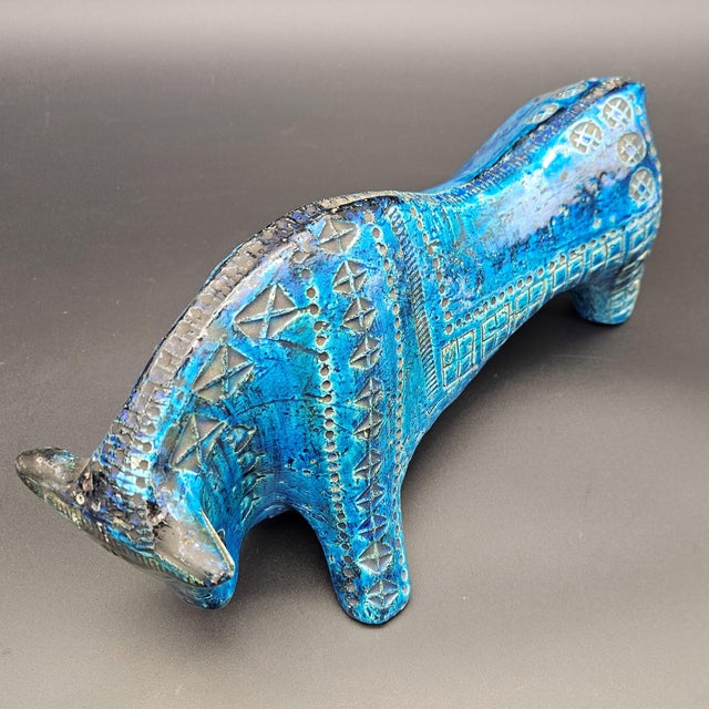 Blue Rimini Blu Ceramic Bull by Aldo Londi for Bitossi, 1960s For Sale - Image 8 of 8