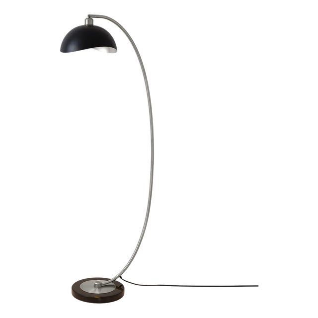 Luna Bella Chairside Arc Floor Lamp - Black & Silver-Leaf Shade, Antique Nickel, Black Marble Base, Foot Dimmer For Sale