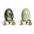 Wonderful Antique Polished Stone Specimen Eggs on Monkey Stands Grand Tour Mineral Collection Pair Home Decor For Sale