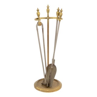 Art Deco Brass Fireplace Four-Piece Tools Set For Sale