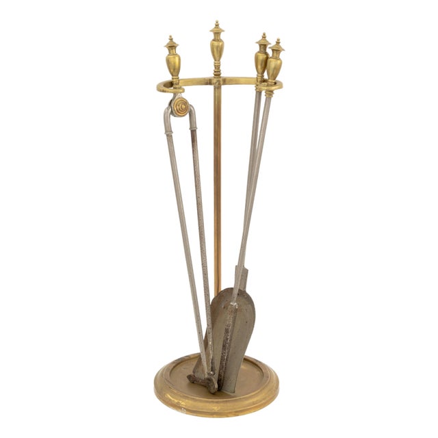 Art Deco Brass Fireplace Four-Piece Tools Set For Sale