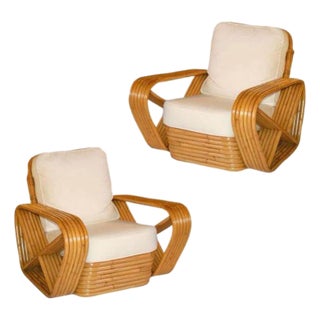 Restored 1940s Six Strand Square Pretzel Stacked Rattan Lounge Chair, Pair For Sale