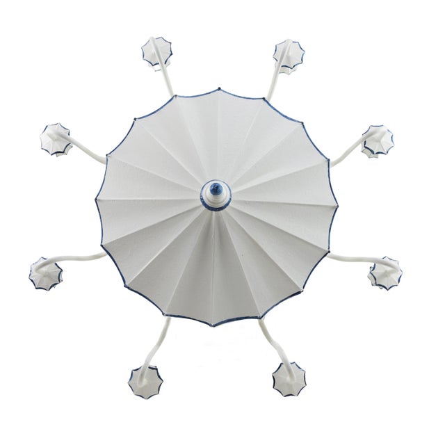 Vintage Blue and White Handmade Iron 8-Lamp Chandelier For Sale In New York - Image 6 of 9