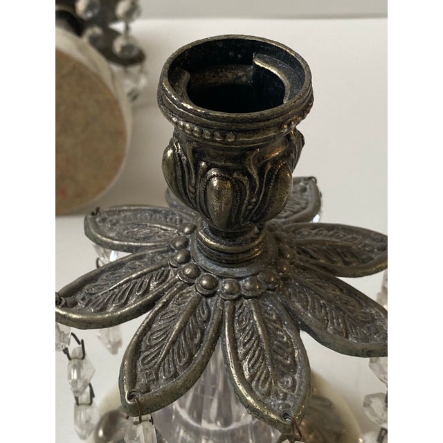 Brass Candle Holders Vintage Set of 2 Marble Based With Glass Prisms For Sale - Image 9 of 10
