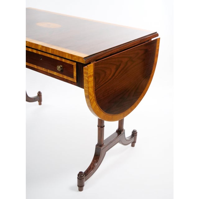 English Mahogany Drop-Leaf Console Table / Inlaid Decoration, Mid 19th Century For Sale - Image 12 of 14