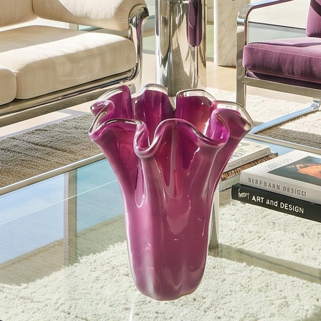 1970s green murano vase by michielotto, this piece features an exceptionally vibrant emerald green hue with rich...