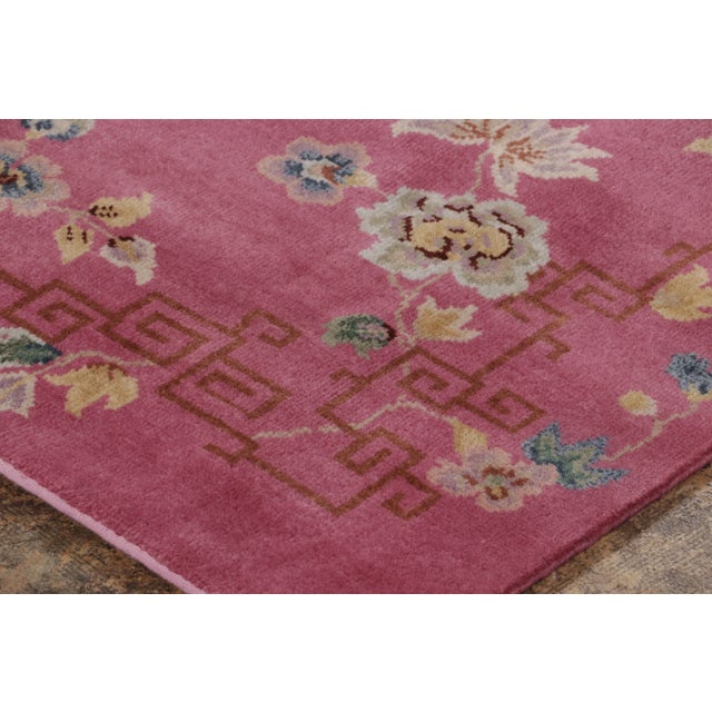 Contemporary Chinese Art Deco Style Floral Pink & Cream Wool Rug by Rug & Kilim, India For Sale In New York - Image 6 of 9