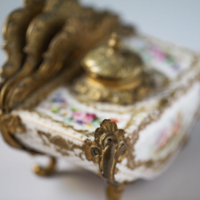 Manufacture de Sevres Sèvres French Porcelain & Gilt Bronze Inkwell Letter Holder, C. 1880 For Sale - Image 4 of 13