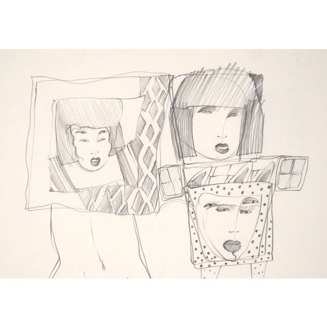Surrealism Fashionable Faces, Vintage Surrealist Figurative Line Drawing by Susan Brooks For Sale - Image 3 of 6